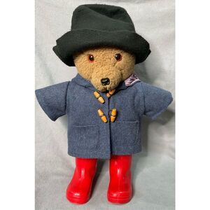 VINTAGE PADDINGTON TEDDY BEAR PLUSH 17” BLUE COAT RED BOOTS GREAT‎ BRITAIN